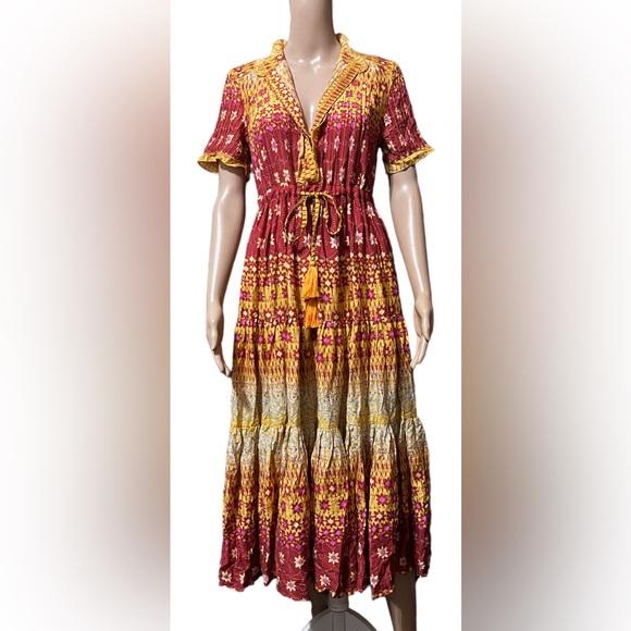 Free People Rare Feelings XS Maxi Dress Goldenrod Orange Peasant Prairi… - Picture 7 of 16